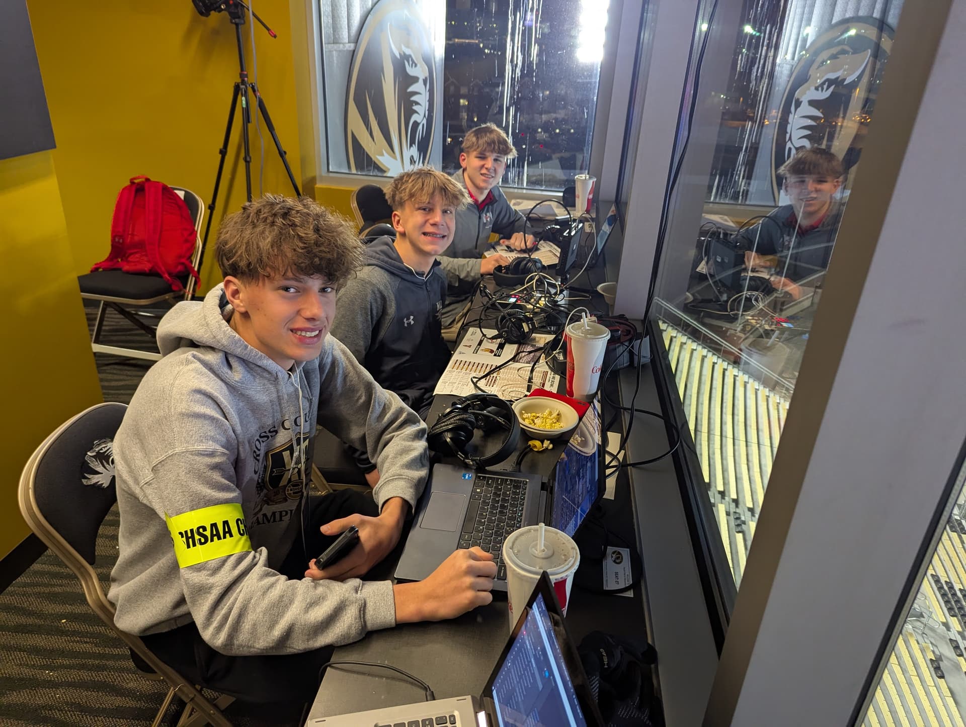 Nixa LIVE broadcast crew gathered together at the state football championship